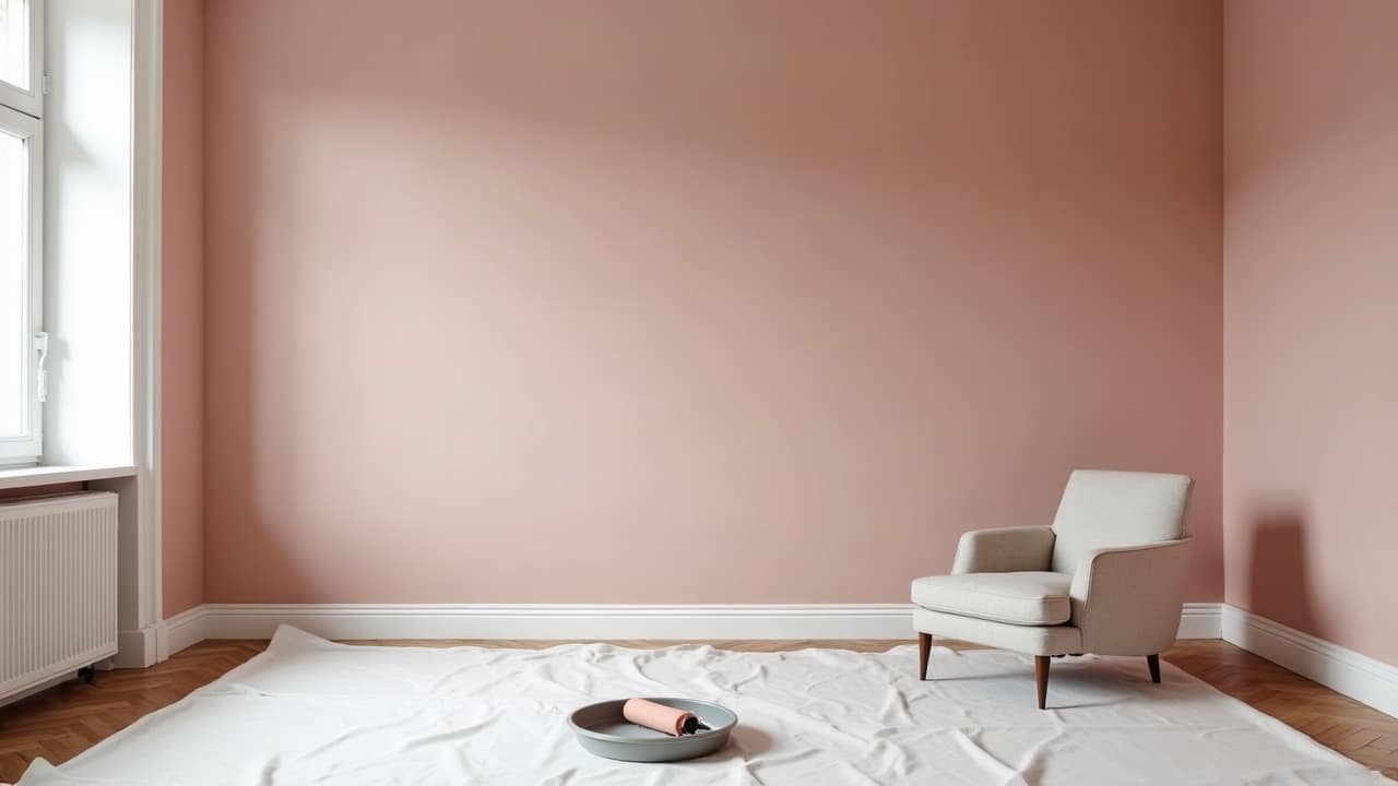 Deux bandes de peinture testées côte à côte sur un mur, l'une en une couche, l'autre en deux couches croisées